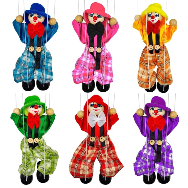 Pack de 6 marionetas de payaso de madera HWIWAOQM, 24 cm