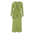 thumbnail image 4 of Wycnly Summer Dresses for Women Casual Solid Tie Front Ruffle Swing Tunic Maxi Dresses 2025 3/4 Sleeve V-Neck Plain Long Formal Dress Green s, 4 of 6