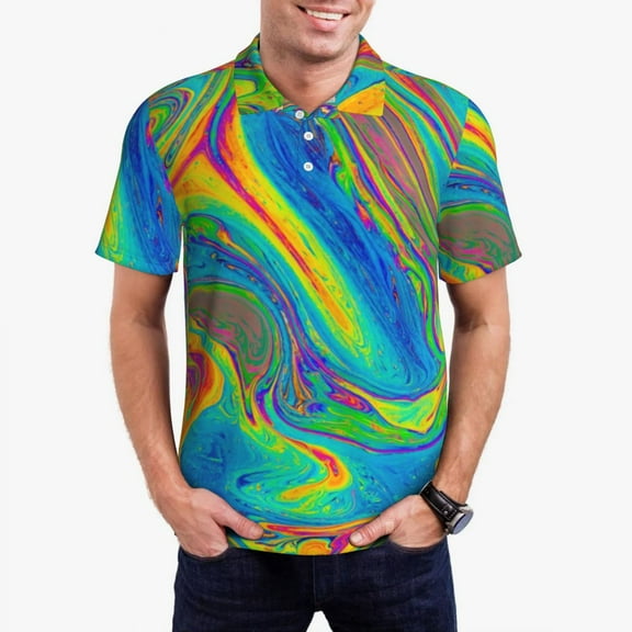 Neon Paint Casual T-Shirts Colorful Marble Print Polo Shirt Men Fashion Shirt Summer Short