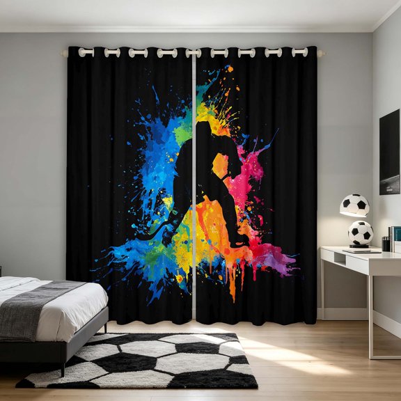 Manfei Sport Blackout Curtains, Watercolor Graffiti Window Curtains Pack of 2 (38x45 Each), Black Blue Orange