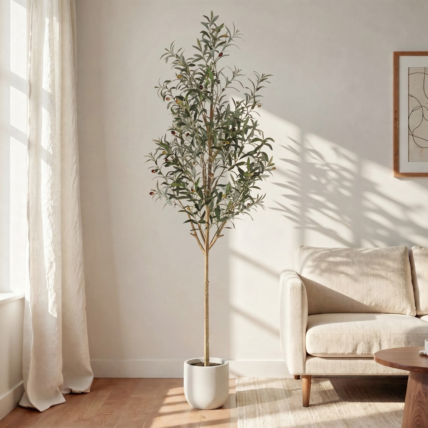 BEAUTYPEAK 6.6FT Artificial Plant Fake Indoor Olive Tree Decorative Outdoor Greenery in White Pot