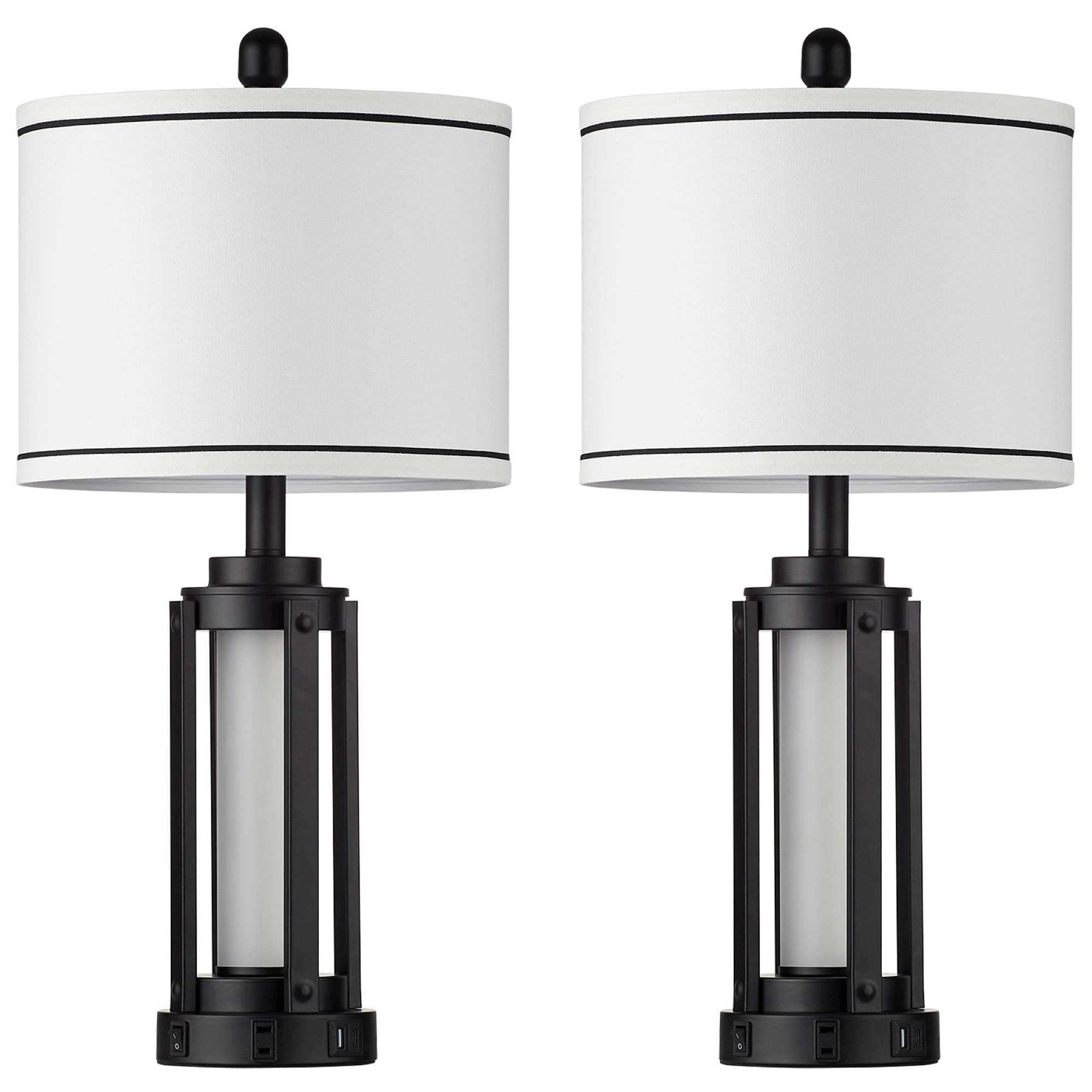 Cinkeda 25.5-Inch Table Lamp Set of 2, Black Metal with USB photo 7
