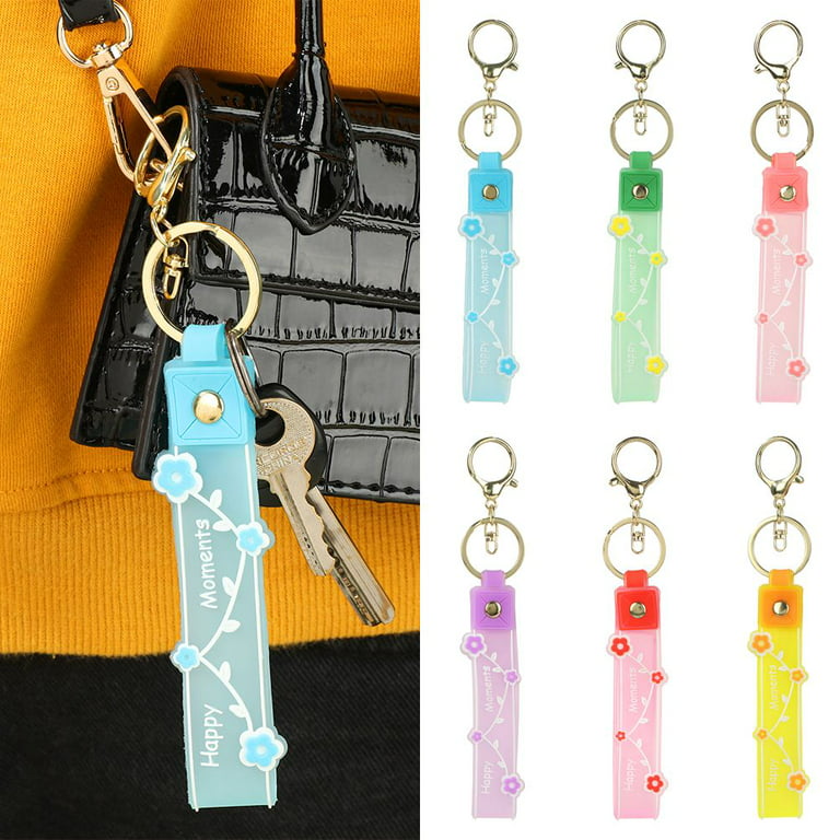 Cute DIY Jewelry Accessory Bag Pendant Flower Letter Printed Keychain Key  Chain Lanyard Keys Holder Charms Keyrings BLUE 