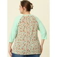 thumbnail image 4 of DARING DIVA Women's Plus Floral Tops Round Neck 3/4 Sleeves Blouse 2X Green, 4 of 6