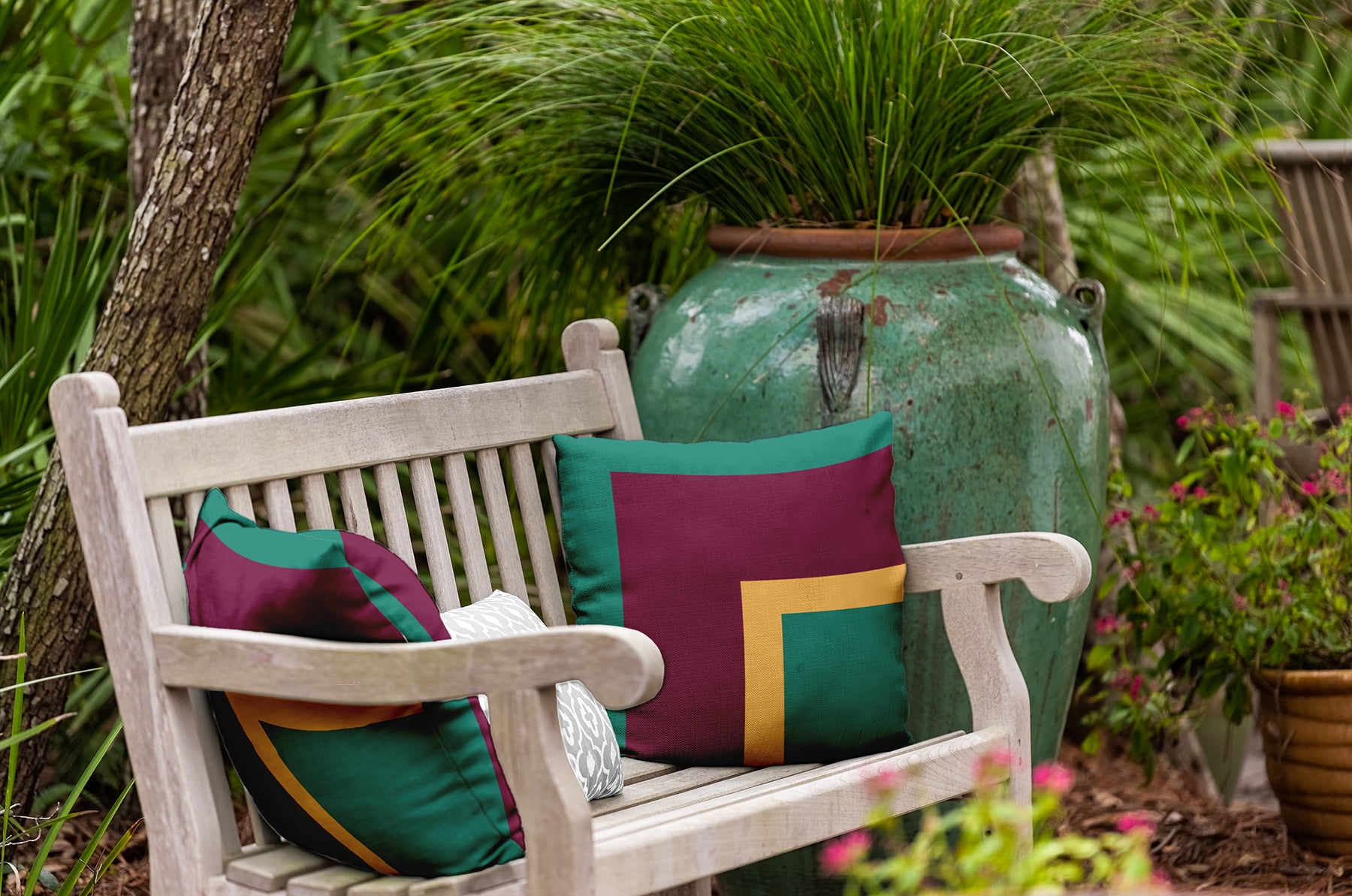 18" x 18" Simply Daisy Bold Blocks Indoor/Outdoor Pillow, Kelly Green Qty 1