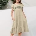 thumbnail image 4 of Wdgfv Girls Summer Flowy A-Line Dress Double Layer Flutter Sleeve Gradient Midi Casual Boho Tween Dresses for Kids 6-15 Years Beige 10-11 Years, 4 of 7