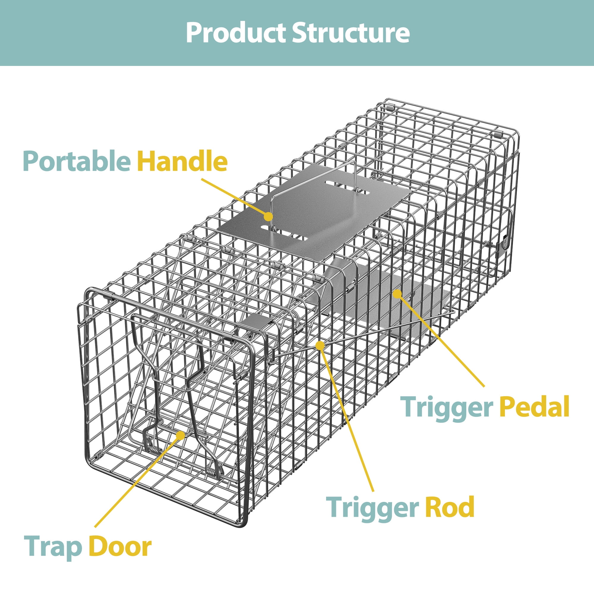 ZenSports 24’’x8’’x7.5’’ Foldable Live Animal Trap Cage for Squirrel, Rat, Bunny, Groundhog, Mink, No-Kill Bait Trapping Kit