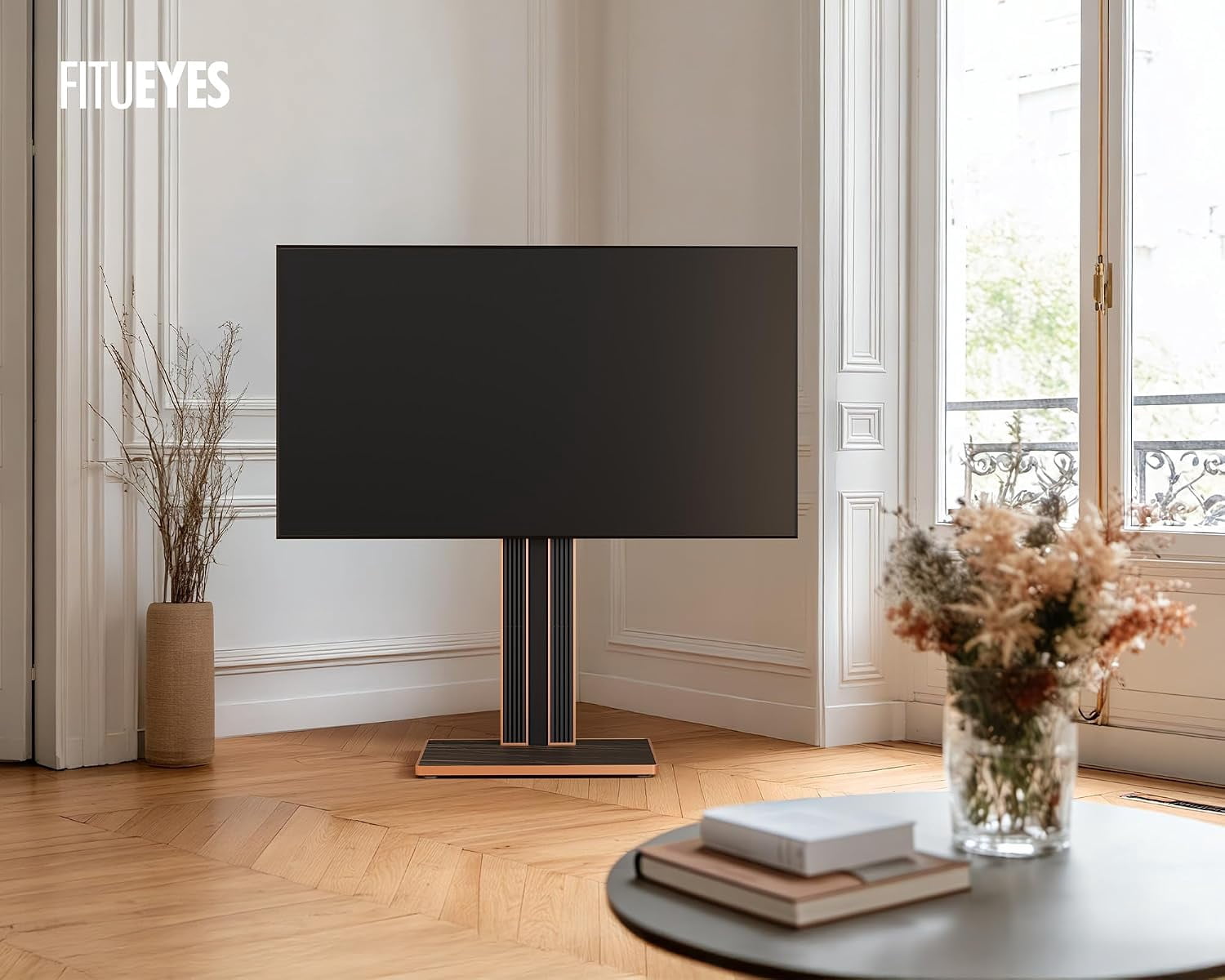 FITUEYES Cantor Series Floor TV Stand for 43–78 Inch TVs, Black, Cable Storage