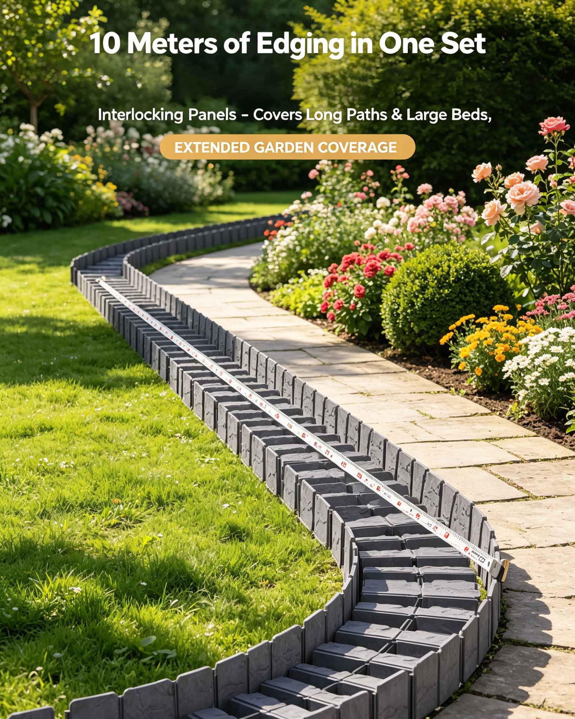 10/20/30 PCS Imitation Stone Garden Fence, 9.4 X 9.8 Inch Stone-Look Lawn Edging Border for Flower Beds, Stone-Look Lawn Edging Border for Flower Beds, No Tools Needed for Plant Beds