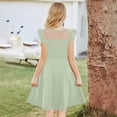 thumbnail image 5 of QIUOMBBP Flutter Sleeve Dress Short for Girls Solid Color Crewneck Dresses Fashion Summer Outdoor Clothes Green 5-6Years, 5 of 7