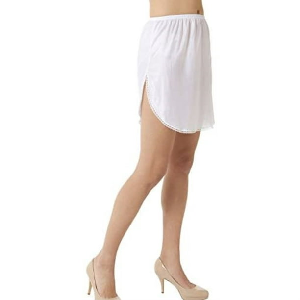 Malco Modes 20 Luxury Double Slit Half Slip Underskirt - Nylon w/Lace  (White, XX-Large) 