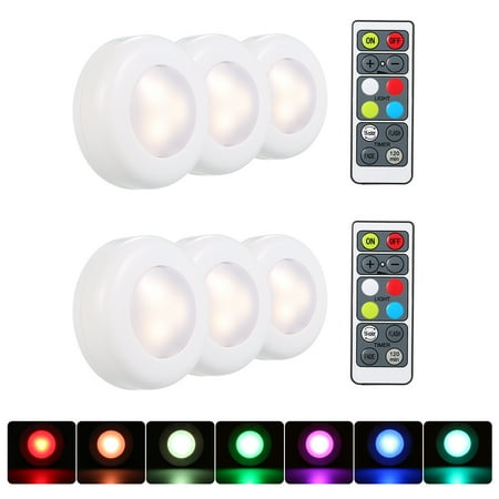 Light Adjustable Lighting - RGB LED Under Cabinet Lamp Puck Light 6 Pack with Remote Control Brightness Adjustable Dimmable Timing Supported 16 Colors Automatic Changing/ Flash/ Fade 3 Lighting Modes Battery Operated Powered for