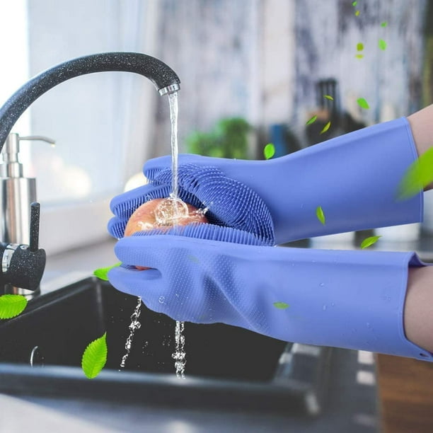 Yiaiinter Dishwashing Gloves, Silicone Kitchen Gloves Reusable, Rubber Gloves Dishwashing Cleaning Gloves Silicone Brush Scrubber Gloves For Household