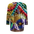 thumbnail image 5 of Feancey Womens Mardi Gras Tops 3/4 Sleeve Crewneck Cute Shirts Trendy Mask Print Carnival Party Tops Three Quarter Length T Shirt Parade Blouse Multicolor 3XL, 5 of 5
