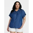thumbnail image 4 of Time and Tru Women's Chambray Camp Shirt with Short Sleeves, Sizes XS-XXXL, 4 of 6