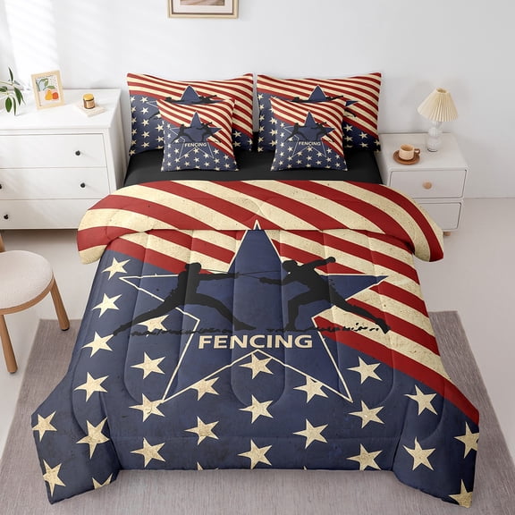 Erosebridal Fencing Player Bed in a Bag Twin size, American Flag Bed Set, Sport Theme Reversible Bedding Twin Size, Breathable Room Decor, 7 Pieces