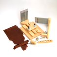 thumbnail image 4 of Wool combs with a stand and leather covers. Double rows wool combs for fine or medium wool fiber. Wool carders with steel nails, edges coated w/h copper to prevent rusting and featured w/h wood holder, 4 of 5