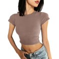 thumbnail image 2 of outfmvch crop tops for women casual solid color tank short sleeve crop t-shirt womens tops crop tops Z Khaki M, 2 of 4