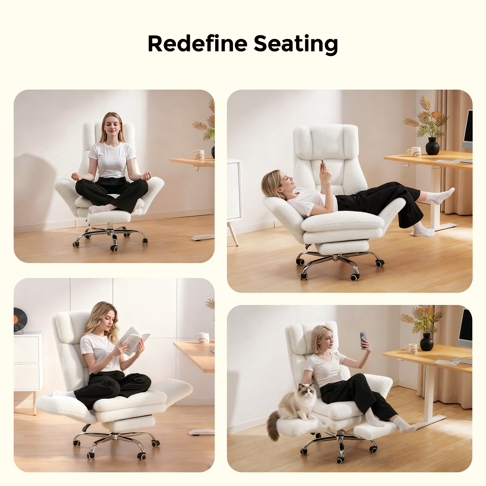 Patbrela Big and Tall Plush Office Chair, Beige photo 6