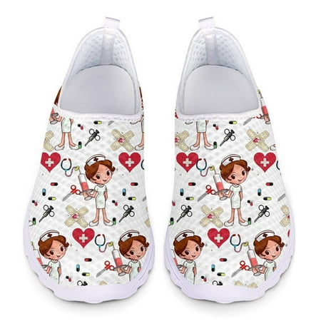 

Nurse Shoes Summer Flats Loafers Women Shoes Mesh Sneakers Woman Flats Cartoon Doctor Hospital Sketch Print Slip On Footwear