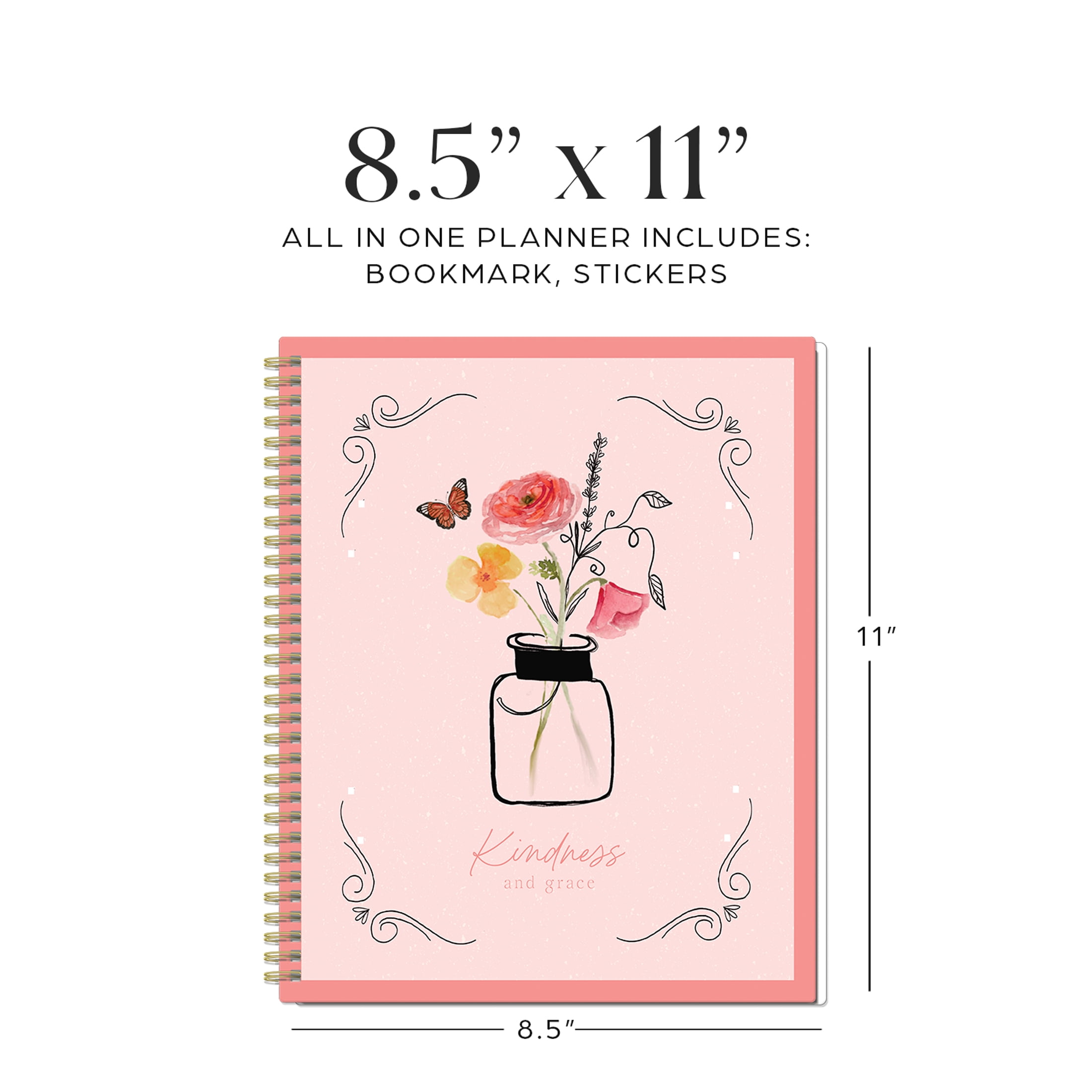 Organized by Happy Planner Monthly Weekly Big Planner (8.5" x 11") Kindness & Grace, 15-Month October 2025-December 2026, metal twin loop