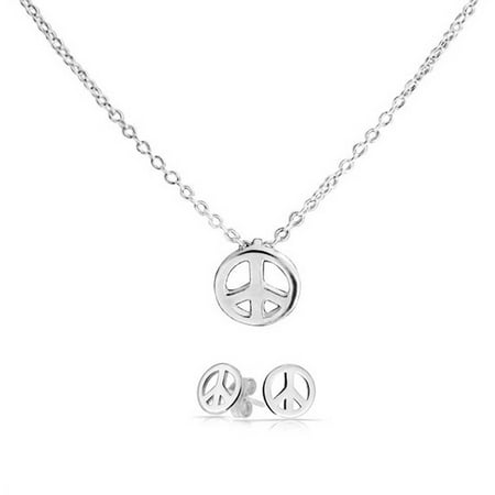 Sterling Silver Jewelry For Women Tiny Minimalist Simple World Peace Sign Pendant Necklace Earring Jewelry Set For Teen For Women 925 Sterling Silver ()