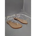thumbnail image 3 of Schutz Shonna White Embellished T Strap Leather Flat Flip Flop Casual Sandals (Brown, 8), 3 of 4