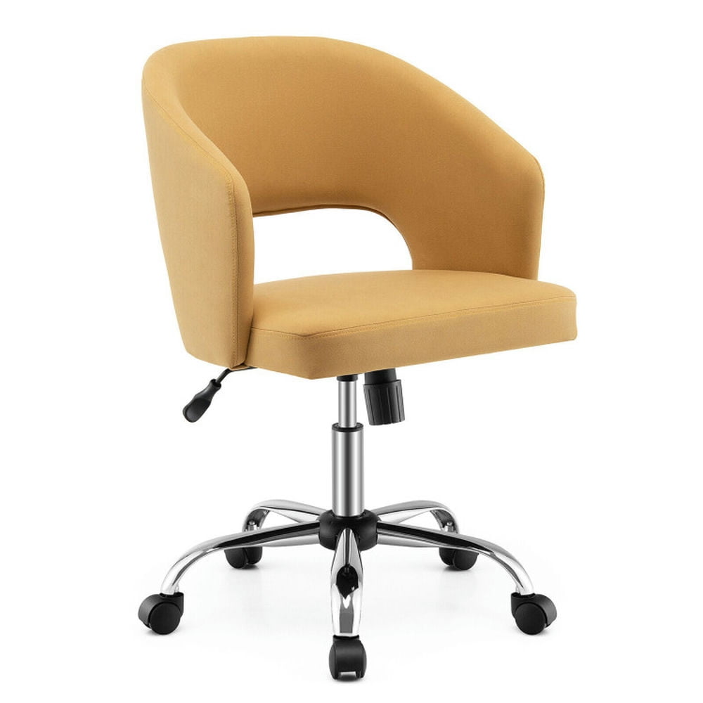 Demi Bonn Upholstered Swivel Office Chair with Hollow Out Back, Rolling Work Computer Desk Chair for Home, Bedroom, Study, Yellow