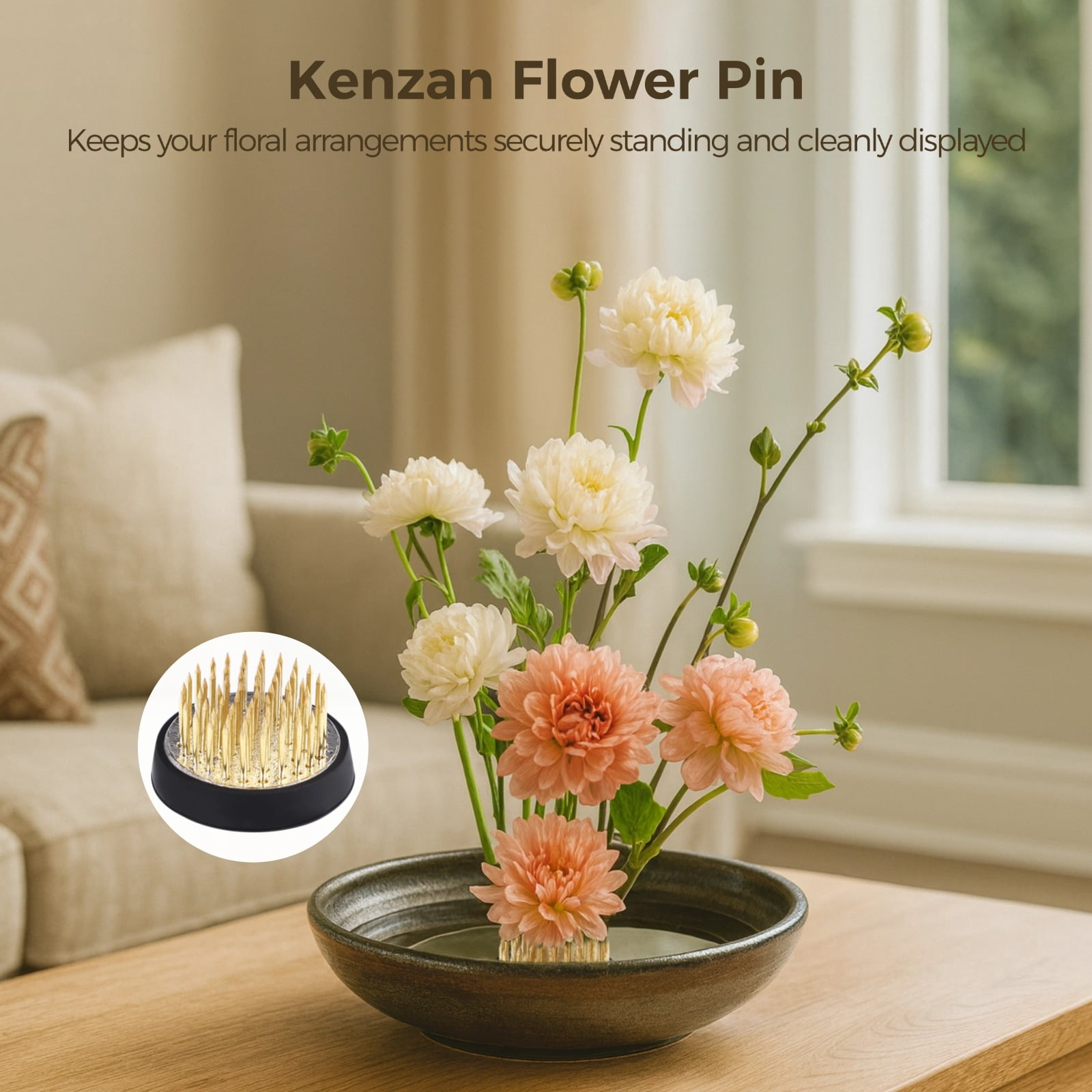 8 Pack Kenzan Flower Pin Holders - Reusable Brass Needle Frog for Floral Arrangement, Round Flower Fixed Tools with Non-Slip Base for Vases and Bowls