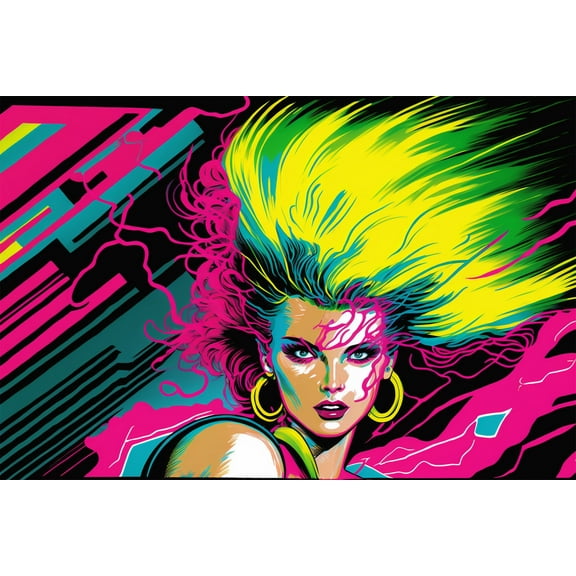 24x36 gallery poster, 1980s neon Synth pop girl in the New Wave style p7