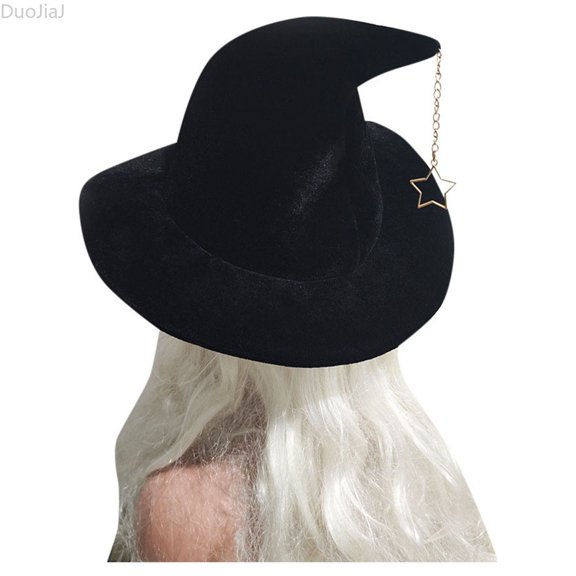 DuoJiaJ Womens Star Pendant Witch Hat, Wizard Cap Party Dress Up Black Sizes One Size