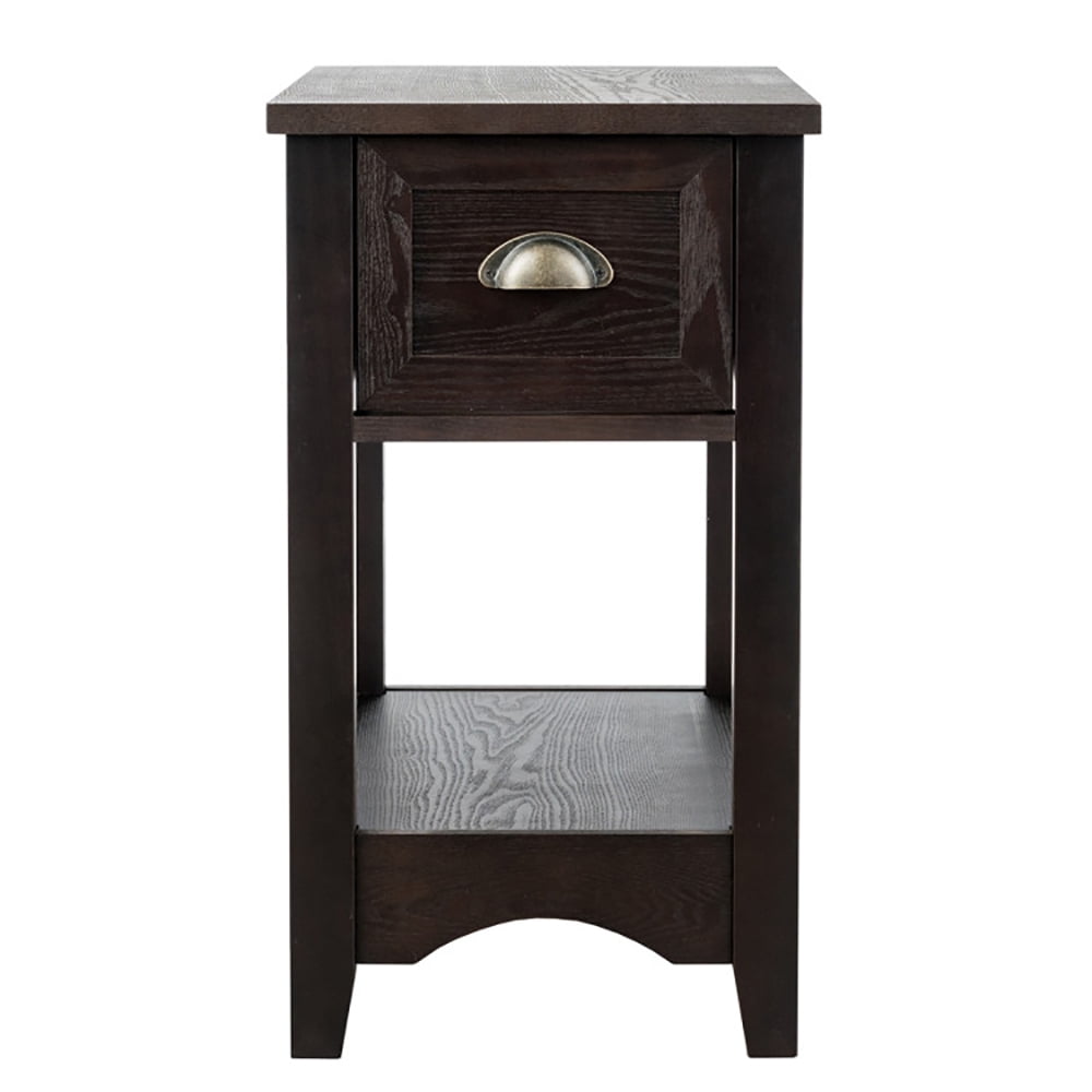 Finihen End Table, 2 Pieces Retro Narrow Tiered End Table with Drawer and Storing Shelf, Sofa Side Table, Bed Side Table, for Living Room, Bedroom, Brown Finihen End Table, 2 Pieces Retro Narrow Tiered End Table with Drawer and Storing Shelf, Sofa Side Table, Bed Side Table, for Living Room, Bedroom, Brown
