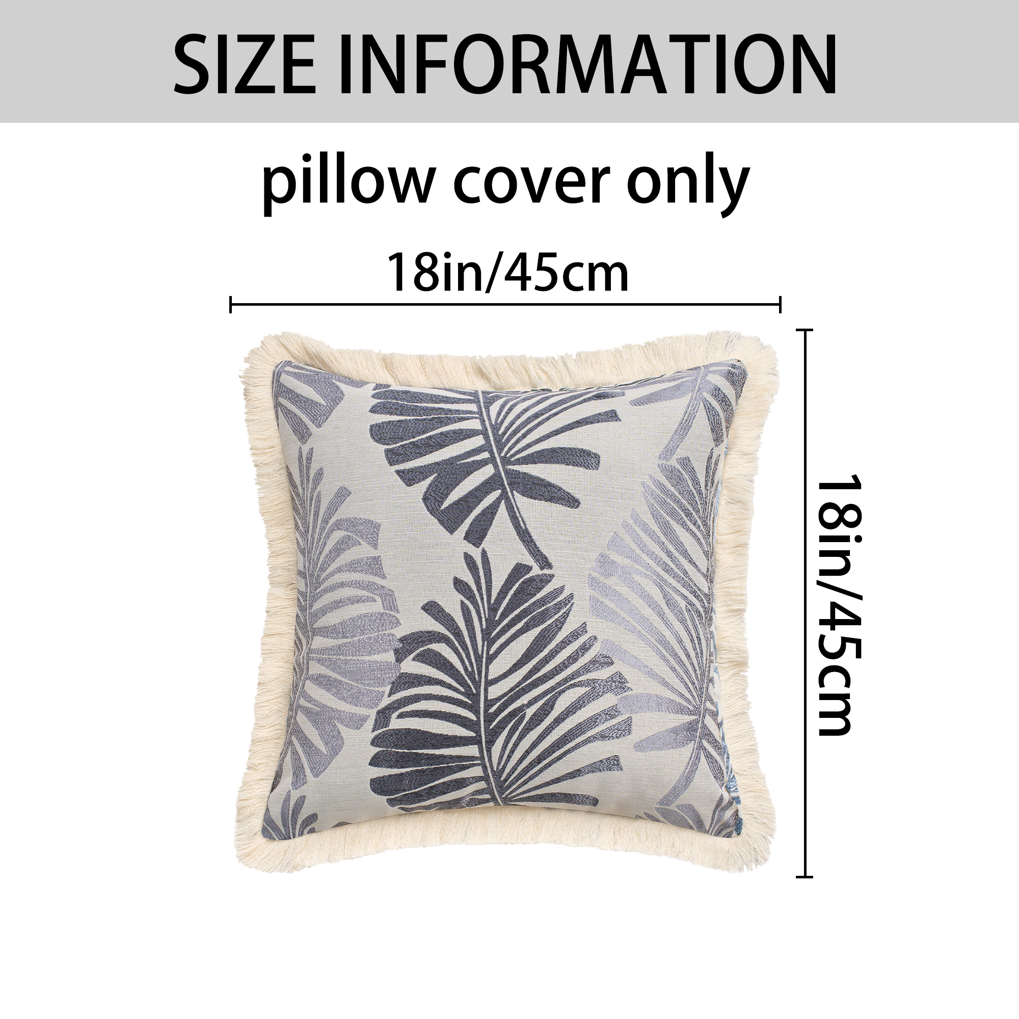 Unique Bargains Set of 2 Boho Palm Leaf Jacquard Throw Pillow with Tassel Edge Light Grey