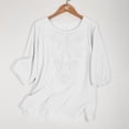 thumbnail image 2 of Timegard Hauts pour Femmes Col Rond Manches 1/2 Col Rond Bouton Broderie Tee-Shirts Habillés Décontractés Amples, 2 of 7