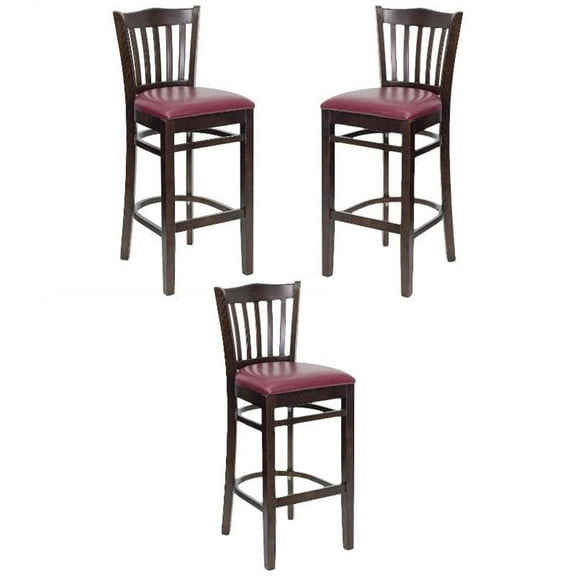 Home Square Hercules 31" Bar Stool in Walnut with Burgundy Seat - Set of 3