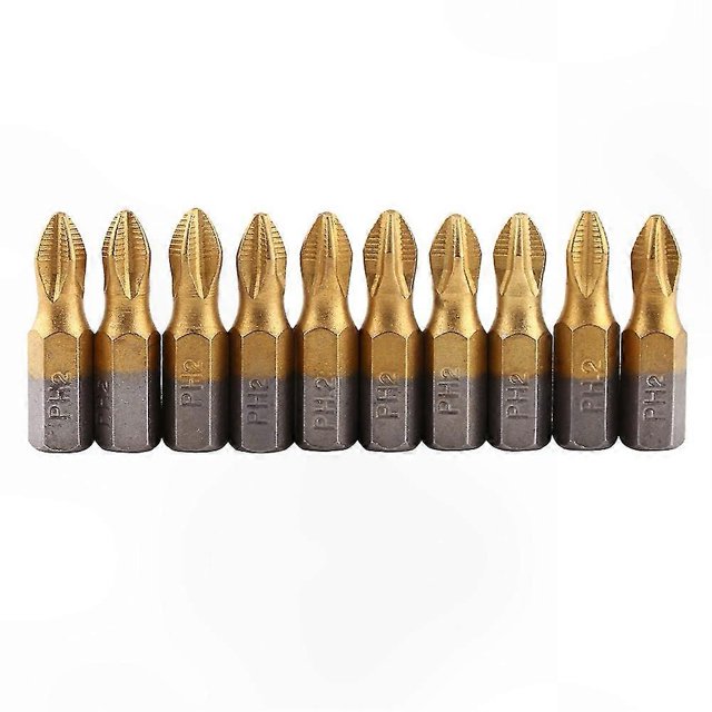 10-Pack S2 Steel Cross Head Screwdriver Bits, 1/4" Hex Shank, 25mm Length, Titanium Coated, Magnetic & Anti-Slip Design