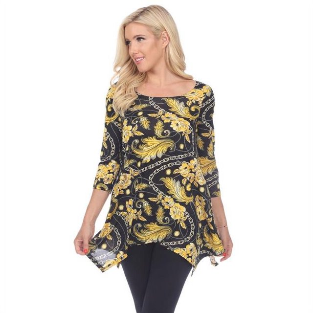1301-55-S Black Floral Chain Printed Tunic Top with Pockets - Small