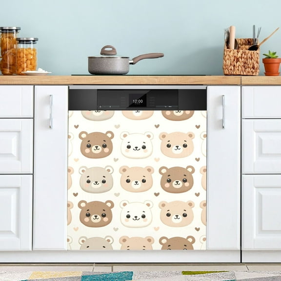 Cute Little Bear Face Dishwasher Magnet Cover Magnetic Fridge Door Cover Home Kitchen Decor 23"x 26"