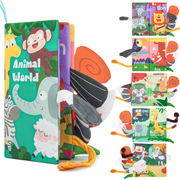 Baby Books Toys with Teether, 0-6 Months , Touch Feel Crinkle Cloth Book for Infant, Tummy Time Toy, Baby Boy Girl Gift (Jungle Animal)