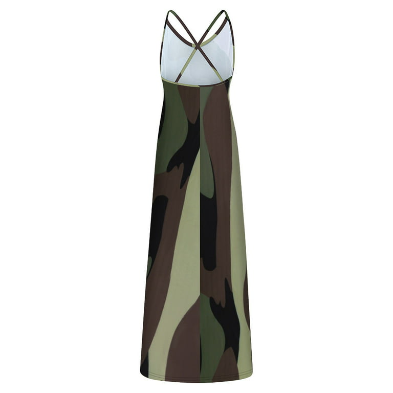 Auroural Womens Dresses Summer Women's Ladies Plus Size Camouflage  Sleeveless V-Collar Long Dress Maxi Dress 