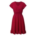 thumbnail image 3 of Dresses Plus Size Ladies Short Sleeve Floral A Line Stretch Midi Dress With Elasticity Dress Plus Size Red S, 3 of 9