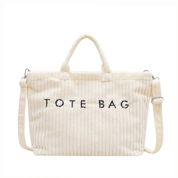 OAVQHLG3B Corduroy Tote Bag for Women Large Soft Tote Bag for Work Travel Letter Print Crossbody Bag with Detachable Shoulder Strap