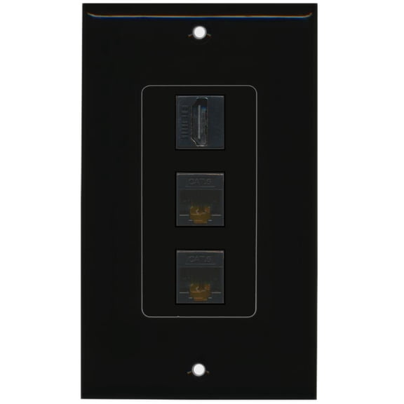 RiteAV - 1 Port HDMI 2 Port Cat6 Ethernet Decorative Wall Plate - Black