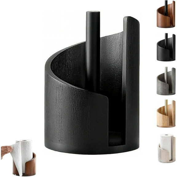 Mountain Paper Towel Holder Countertop with Mango Wood Round Base and Iron Holder, Wood Paper Towel Holders Countertop, Easy One-Handed Operation for Kitchen Bathroom (Natural Wood)