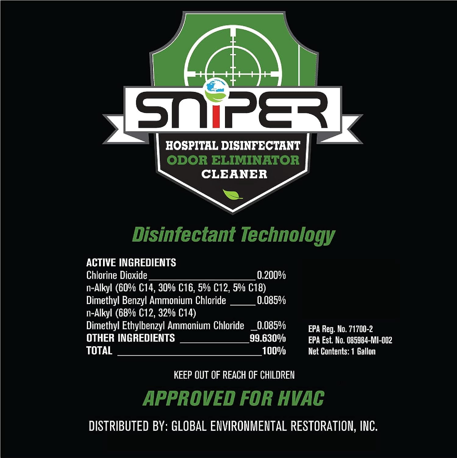 SNiPER Hospital Disinfectant, Odor Eliminator & All-Purpose Cleaner, 4 Ounce Spray, 6 Pack