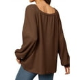 thumbnail image 5 of Xuanfei Women Solid Color Square Neck Lantern Long Sleeve Top, 5 of 7