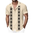 thumbnail image 2 of Hesxuno Men Untucked Dress Shirts Camp Collar Button Down Shirt Summer Cuban Guayabera Shirt Floral Printed Loose Fit Tops Casual Comfortable Holiday Shirts Khaki XL, 2 of 4