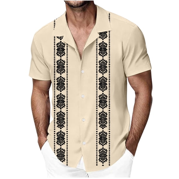 DeHolifer Men's Hawaiian Shirts Short Sleeve Button Down Shirts Summer Beach Casual Vacation Vintage Blouse Tops Khaki L