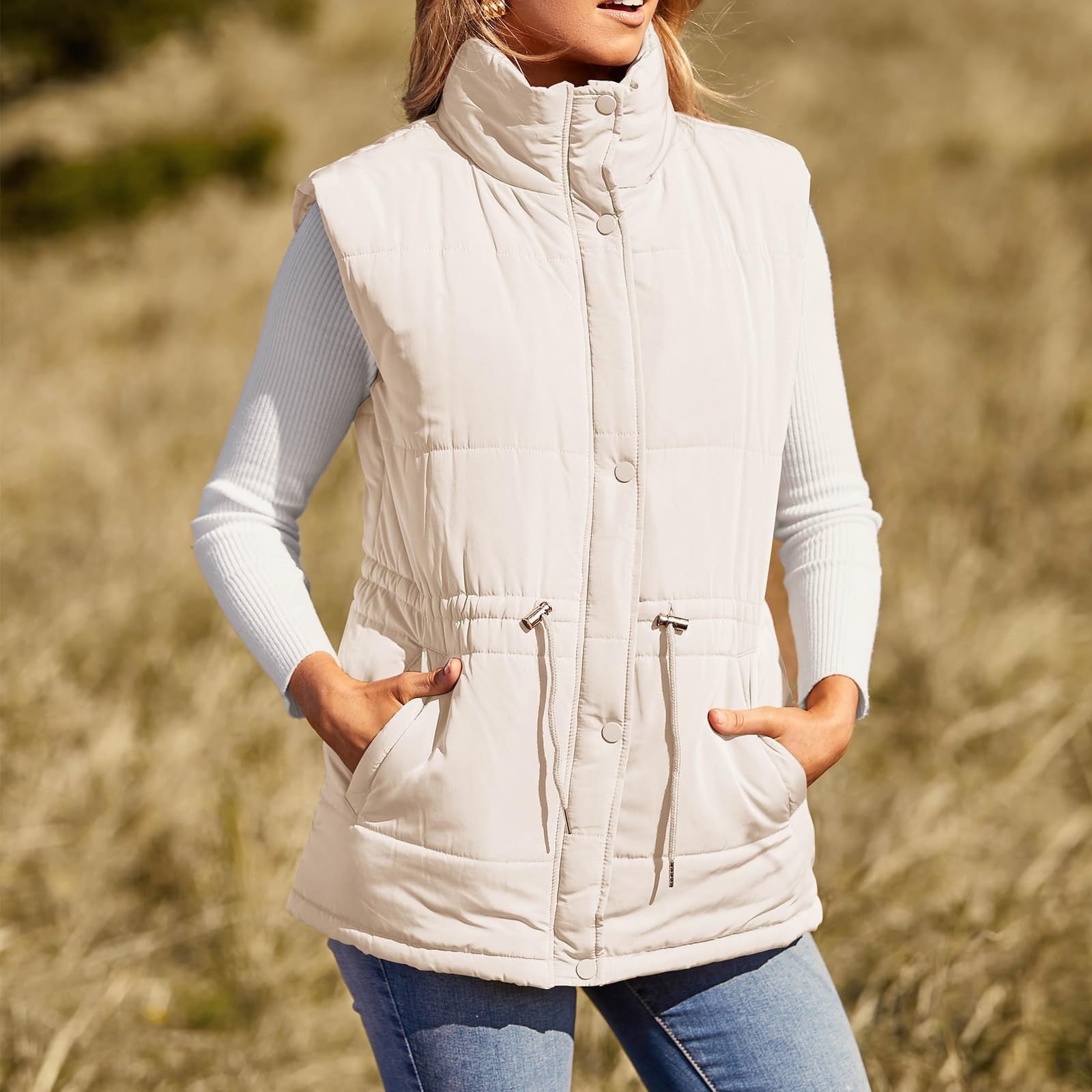 Zedker Women's Puffer Vest Hooded Running Vests Slim Fit Fleece Sleeveless Lightweight Jacket Fall Winter