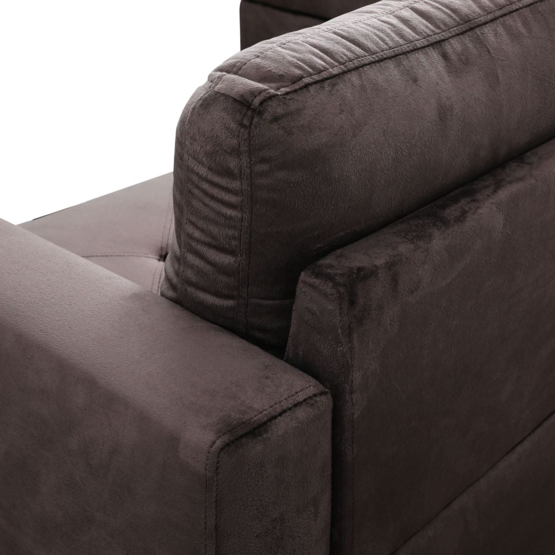 Hommoo Flannel Modern Sectional Sofa, Living Room Furniture Sets,L Shaped 4-Seat Couch Sofa Set for Home, Apartment, Dorm, Espresso(No Ottoman)